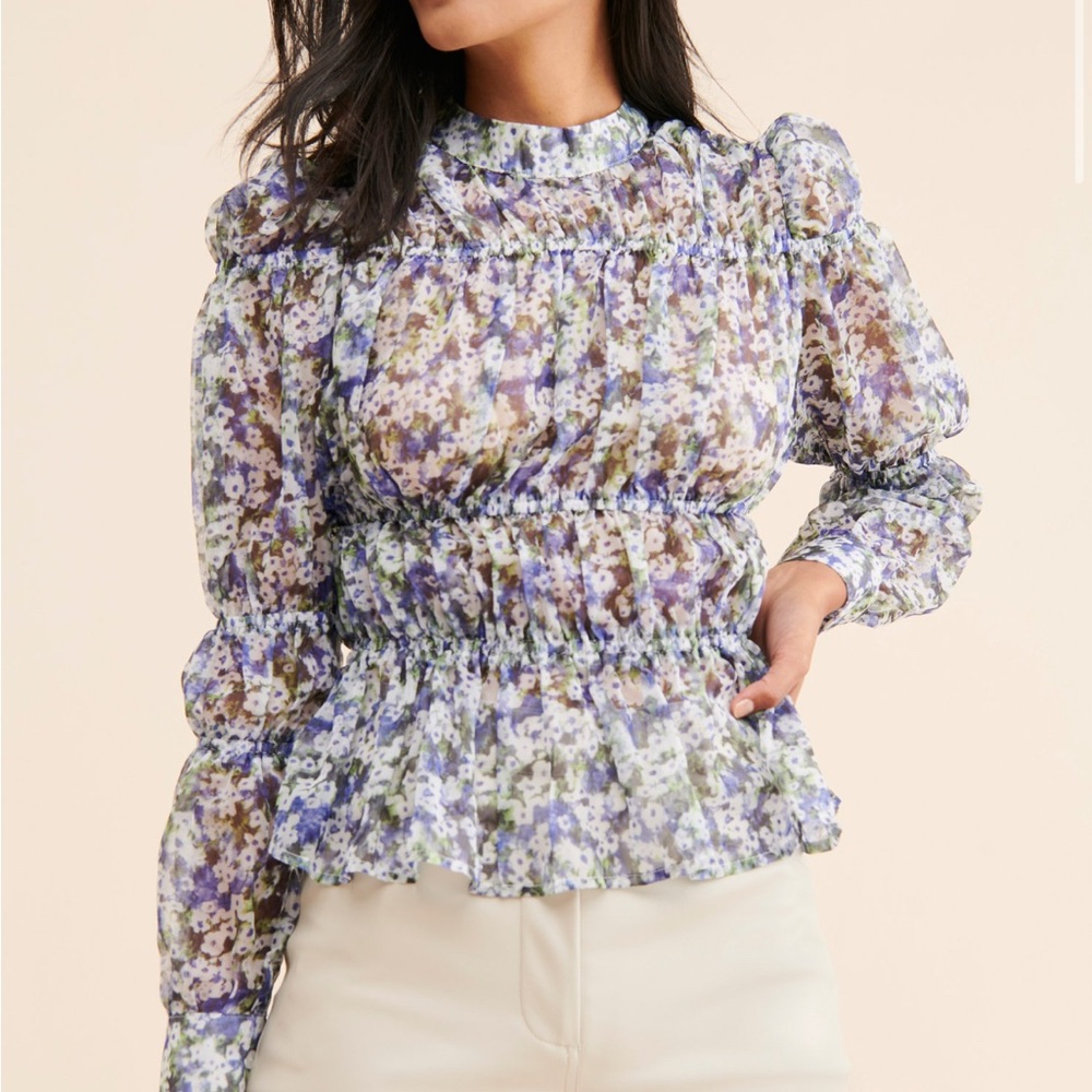 GHOSPELL- Brand New Elegant Floral Ruffle Blouse